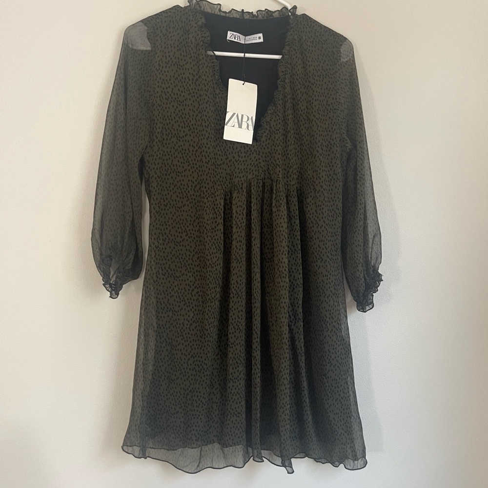 Zara Olive Polka Dot Blouse